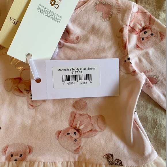 Monnalisa Teddy Bear Jersey Dress, 9M, Baby Girl - Picture 5 of 5